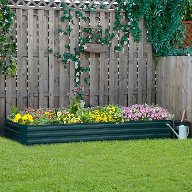 Outsunny 120 x 80cm/241L x 90.5cm Galvanised Raised Garden Bed, Metal Elevated Planter Box with Open Bottom, Outdoor Flower Pot for Growing Flowers, Herbs, Green