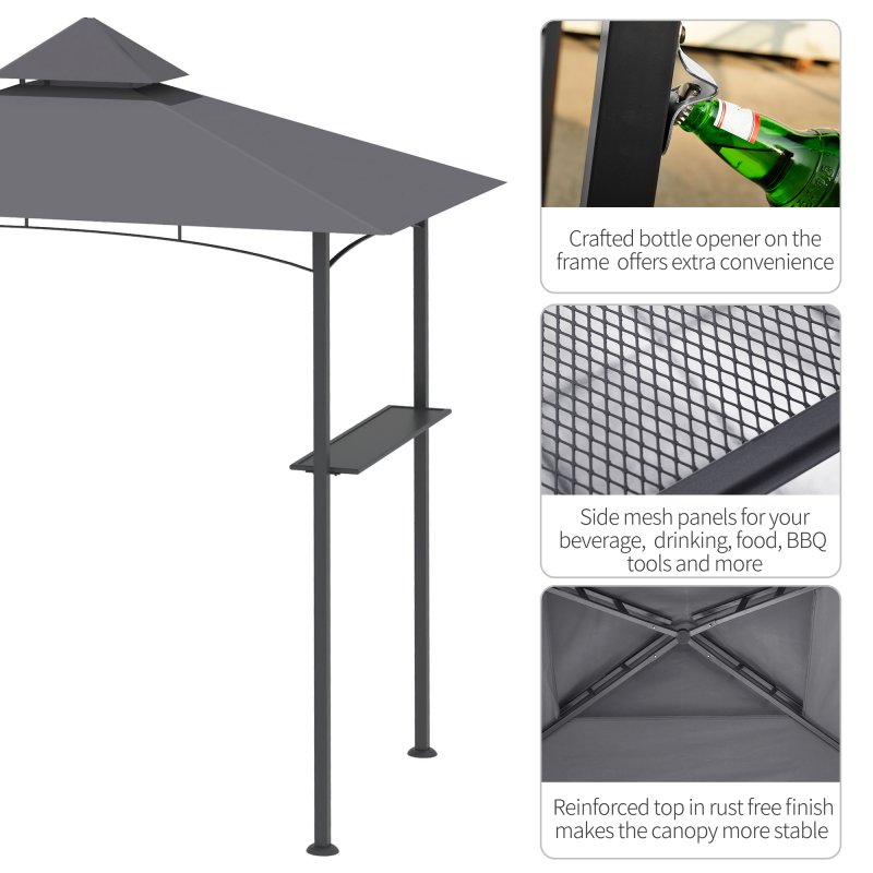 Outsunny 2.5x1.5m (8'x5') Grill Gazebo Canopy, Double Tiered Outdoor BBQ Gazebo Shelter with 2 Side Shelves for Garden, Patio, Barbecue, Picnic, Grey