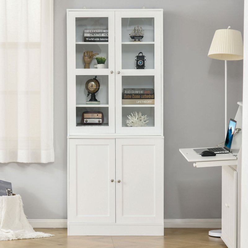HOMCOM Modern Bookcase with Glass Doors, Display Storage Cabinet with Adjustable Shelves for Living Room, Study, Office