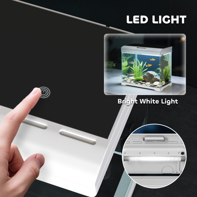 PawHut 17L Fish Tank, Glass Aquarium with Filter System, LED Light, Water Pump, Fish Tank Starter Kits for Betta, Goldfish, Shrimps, White