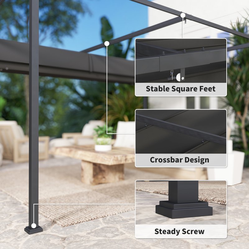 Outsunny 4 x 3(m) Metal Outdoor Pergola with Retractable Roof, Outdoor Gazebo Canopy Shelter with Drainage Holes for Garden, Patio, Lawn, Black