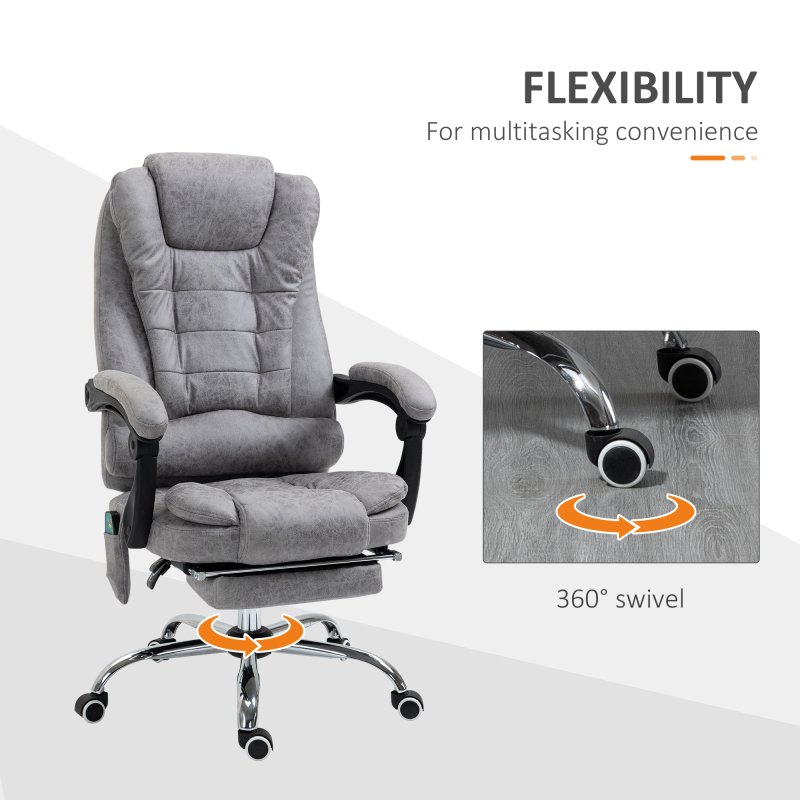 Vinsetto Office Chair with 6 Point Massage and Back Heat, Microfiber Desk Chair with Footrest Adjustable Height and Swivel Wheels, Back Reclining, Grey