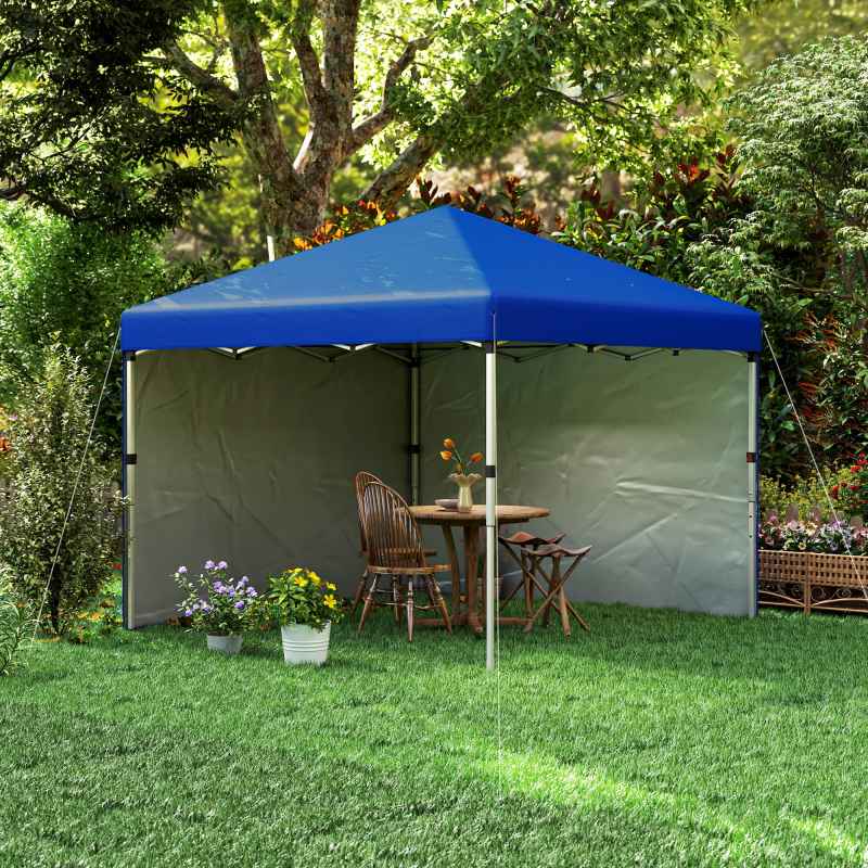 Outsunny 3 x 3 (M) Pop Up Gazebo, UPF 30+ with 2 Sidewalls, Leg Weight Bags and Wheeled Bag, Height Adjustable Party Tent Event Shelter for Garden, Patio, Blue