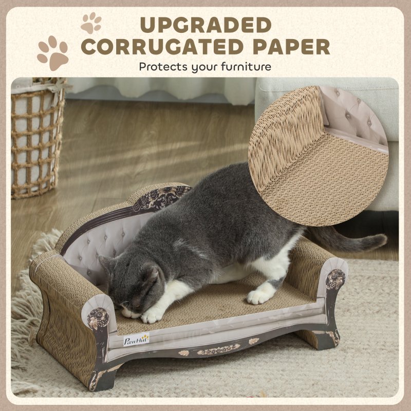 PawHut 2-in-1 Cat Scratcher, Cat Scratching Board with Organic Catnip, Cardboard Lounge for Indoor Cats, 29.5 x 56 x 26cm, Brown