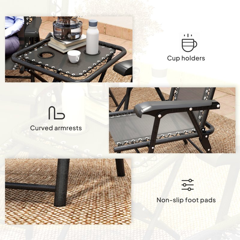 Outsunny 3 Pieces Garden Bistro Set, Folding Table and Chairs Set, Metal Garden Furniture Set with Cup Holders for Outdoor, Patio, Balcony, Black
