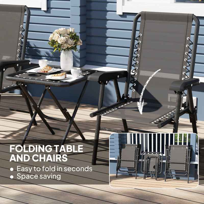 Outsunny 3 Pieces Garden Bistro Set, Folding Table and Chairs Set, Metal Garden Furniture Set with Cup Holders for Outdoor, Patio, Balcony, Black