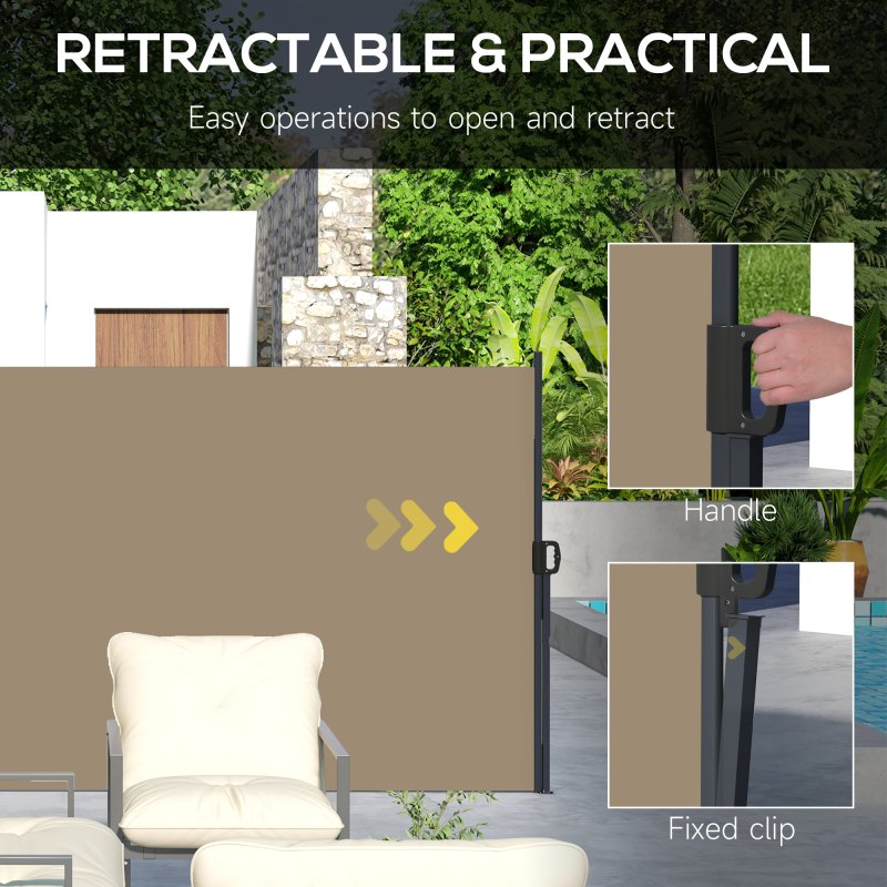 Outsunny Retractable Side Awning, Garden Privacy Screen Divider, Full Cassette Wind Breaker for Hot Tub, Balcony, Terrace, Pool, 400 x 160cm, Khaki