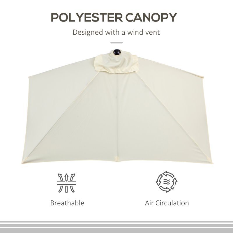 Outsunny Balcony Half Parasol Semi Round Umbrella Patio Crank Handle (2.3 m, Beige)- NO BASE INCLUDED