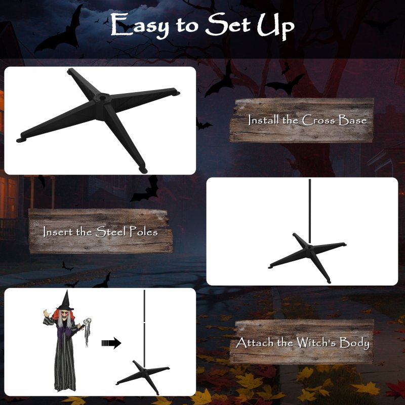 Outsunny 160 cm Life Size Halloween Animated Standing Witch & Skull Staff with Glowing LED Eyes & Head, Spooky Witch Scary Halloween Decorations, Battery Operated, Indoor Party Props