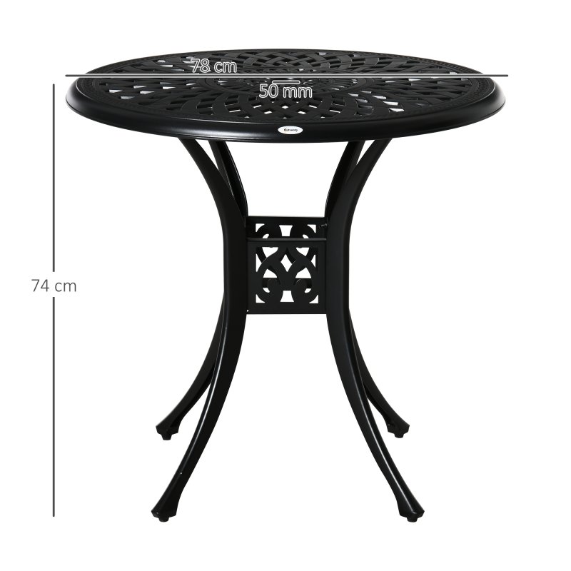Outsunny 78 cm Round Garden Dining Table with Parasol Hole Antique Cast Aluminium Outdoor Table Only, Black