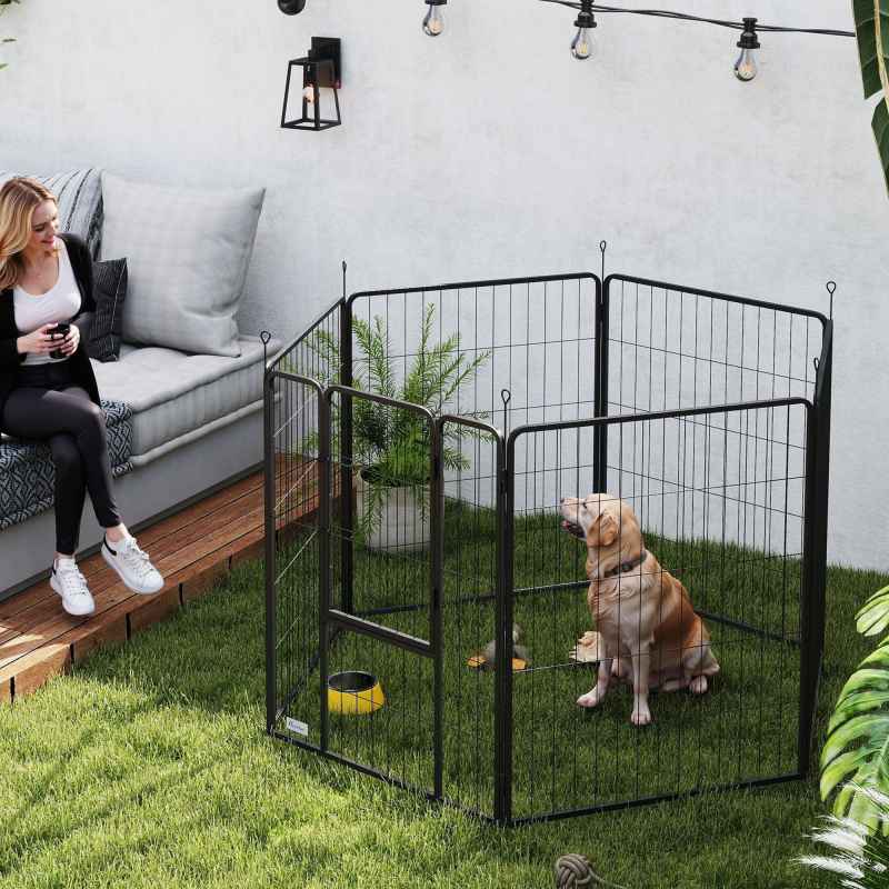 PawHut Dog Pen 6 Panels Puppy Pen Heavy Duty Pet Playpen for Indoor Outdoor for Dogs, Rabbits, Ducks 100cm High