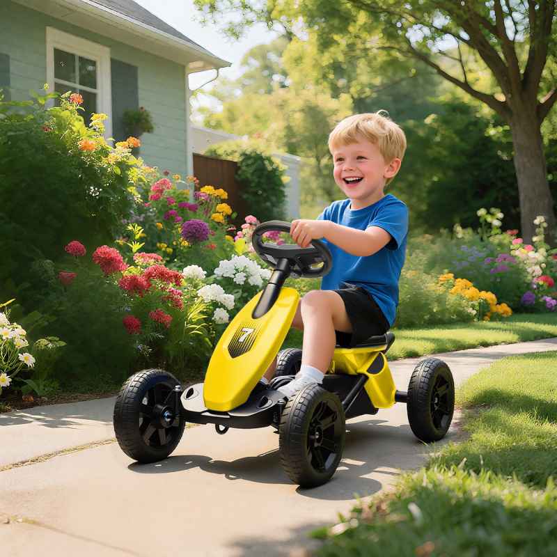 AIYAPLAY Pedal Go Kart for Kids, Children Ride-On Race Car with Silent EVA Tyres, for 2-5 Years, Yellow