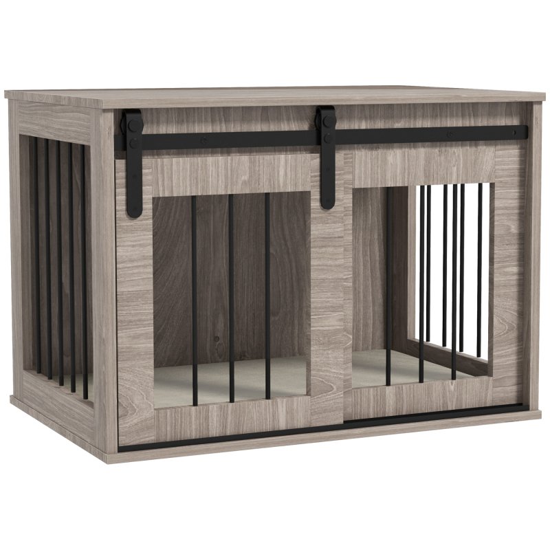 PawHut Dog Crate Furniture, Dog House Furniture Style for Medium Breeds, Pet Kennel with Removable Cushion for Indoor Use, 80 x 54 x 57cm, Brown