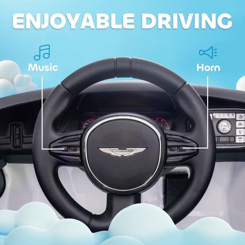 AIYAPLAY Aston Martin DBX Licensed 12V Kids Ride on Car, Kids Electric Car with Remote Control, 4 Suspension Wheels, LED Lights, Music, Horn, Slow Start, for Ages 3-6 Years, White