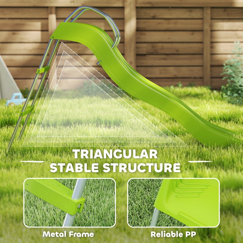 AIYAPLAY Wavy Slide for Kids, Freestanding Garden Slide with Climbing Ladder, Non-skid Steps, Outdoor Playground Equipment for Ages 3-8 Years, Green