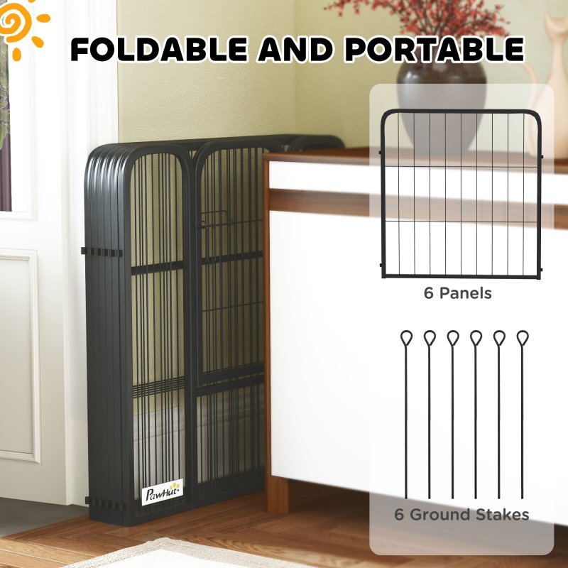 PawHut Dog Pen, 6 Panel Puppy Pen, Steel Dog Playpen, for Small Breeds, 60cm Tall, Black
