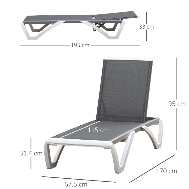 Outsunny Portable Outdoor Chaise Lounge Sun Lounger with Adjustable Back, Breathable Texteline, Light Grey