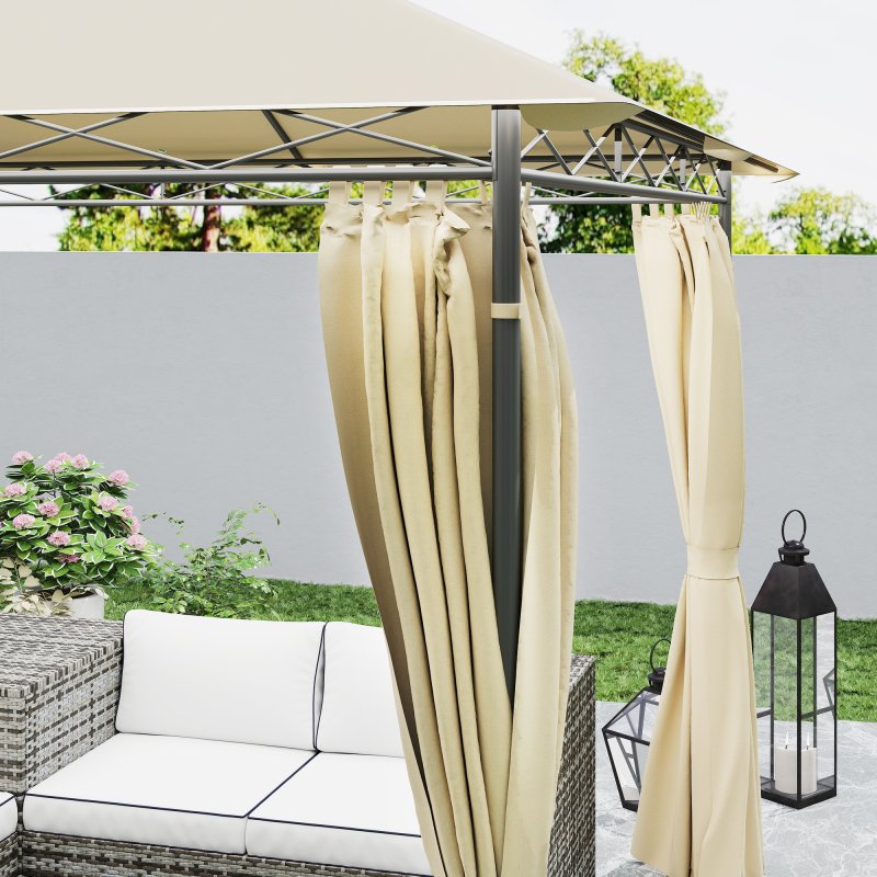 Outsunny 3 x 3 m Garden Gazebo, Double Roof Metal Gazebo with Curtains and Solar-Powered LED Lights, Outdoor Canopy Shelter for Patio, Deck, Beige