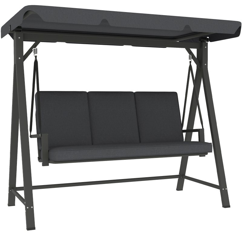 Outsunny 3 Seater Garden Swing Seat with UPF30+ Adjustable Canopy, Swing Chair with Cushion, Outdoor Hammock Bench for Balcony Patio, Dark Grey