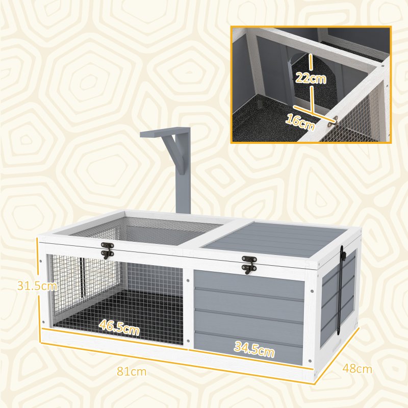 PawHut Tortoise House, Wooden Tortoise Enclosure, Tortoise Habitat with Lamp Holder, 2 Pull-Out Trays, Hideaway, Run, for Indoor, Outdoor, Light Grey