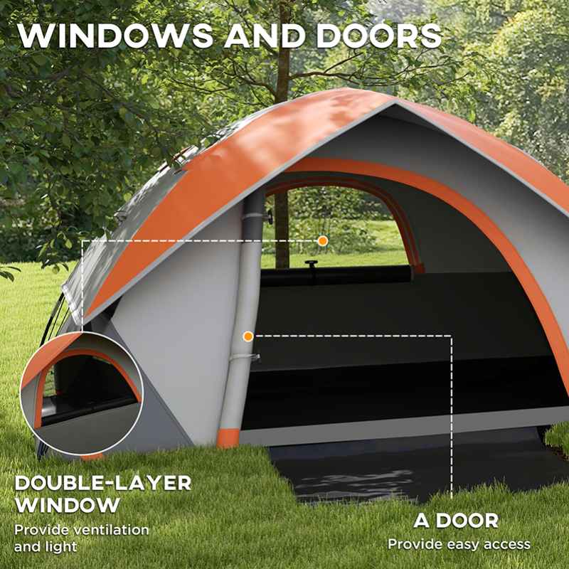 Outsunny Camping Tent, 2 Man Dome Tent, 3000mm Waterproof, with Sewn-in Groundsheet, Carry Bag and Top Hook, for Fishing Hiking Festival, Grey and Orange
