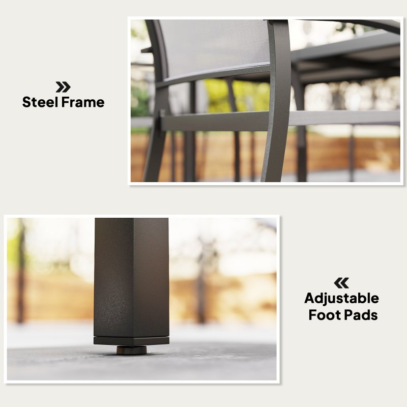 Outsunny 4 Seater Garden Dining Set, 5 Piece Garden Furniture Set with 4 Stackable Armchairs, Outdoor Table and Chairs with Easy Clean Top, Steel Frame, Texteline Seat, for Terrace, Balcony, Grey