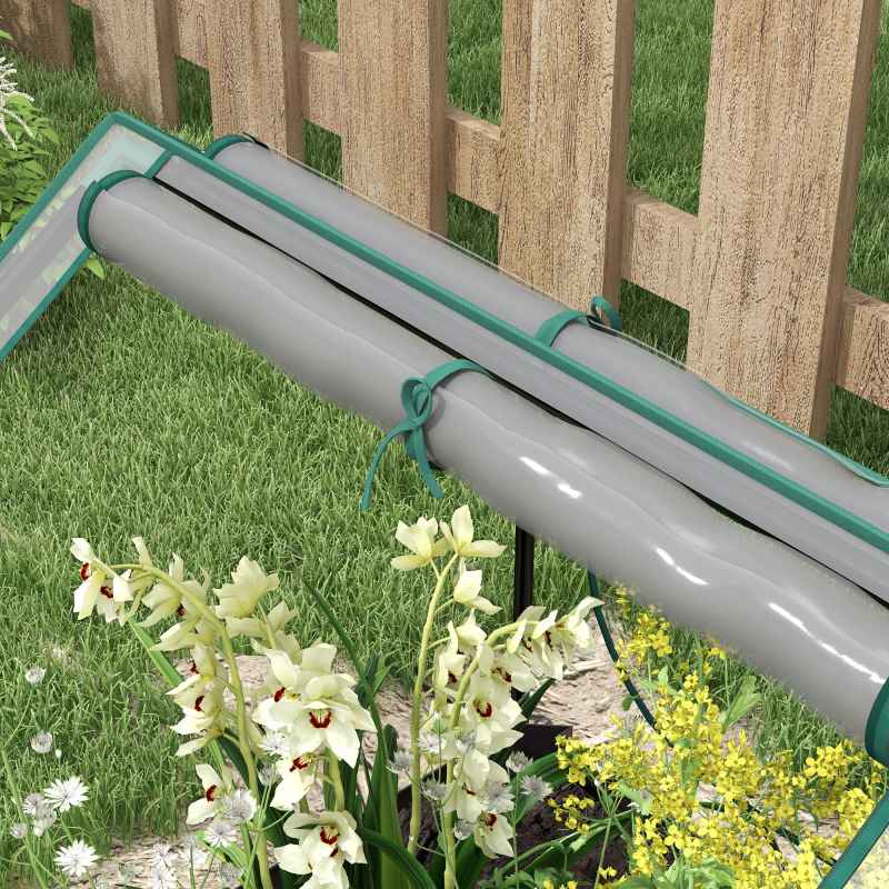 Outsunny Raised Garden Bed with Mini Greenhouse, Outdoor Metal Planter Box with Cover, for Herbs and Vegetables, Use for Patio, Garden, Balcony, Clear and Dark Grey