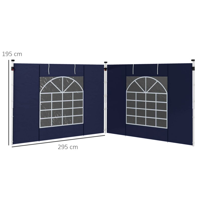 Outsunny Gazebo Side Panels with Windows and Doors, for 3x3(m) or 3x6m Pop Up Gazebo, 2 Pack Sides Replacement, Blue