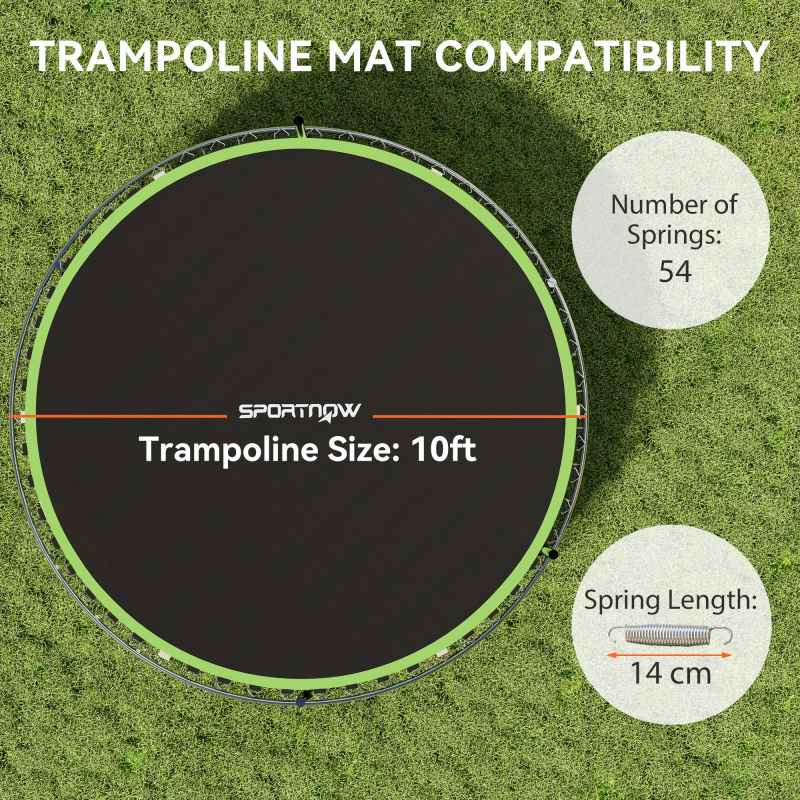 SPORTNOW Trampoline Replacement Mat with Eight Rows of Stitching, Spring Pull Tool, 54 V-Hooks, for 10ft Trampoline, Using 14cm Springs, Trampoline Jumping Mat, Green