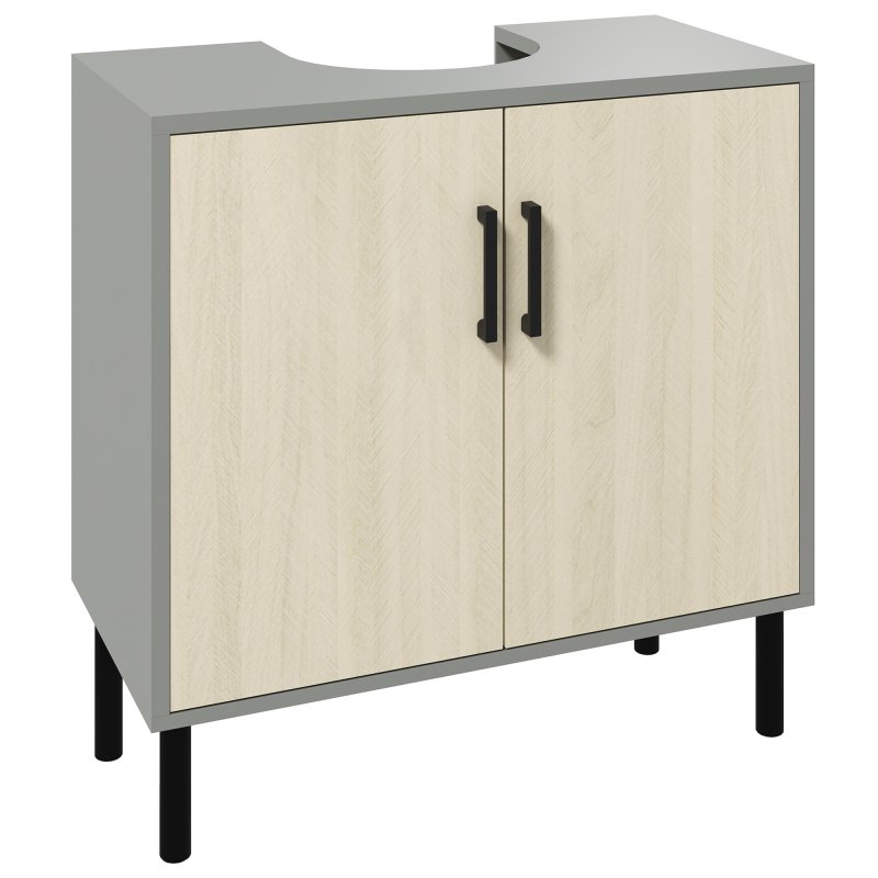kleankin Under Sink Cabinet, Bathroom Sink Cabinet, Floor Basin Storage Cupboard with Double Doors and Shelf, 60 x 30 x 60 cm, Natural Tone