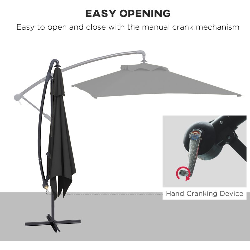 Outsunny 3x2m Cantilever Parasol with Cross Base, Banana Parasol with Crank Handle and 6 Ribs, Rectangular Hanging Patio Umbrella for Outdoor Pool, Garden, Balcony, Black