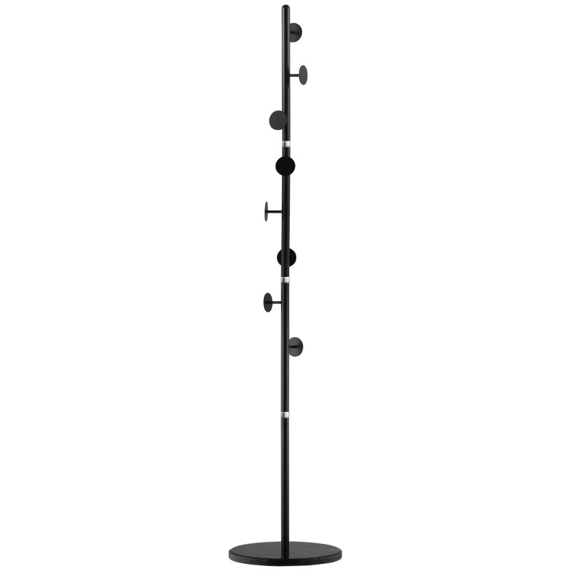 HOMCOM Coat Rack Free Standing Hall Tree with 8 Round Disc Hooks for Clothes, Hats,Purses, Steel Entryway Coat Stand with Marble Base for Entryway, Living Room, Bedroom