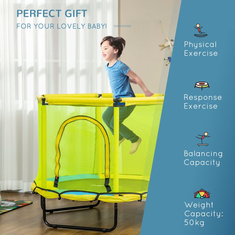 ZONEKIZ Kids Trampoline for Toddlers with Enclosure Safety Net, 4.6FT Hexageon Outdoor Indoor Jumper for Children 1-6 Years Old, Yellow