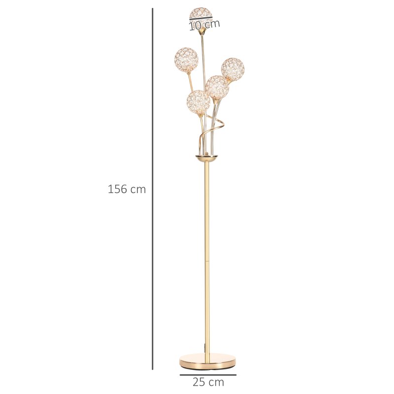 HOMCOM 5-Light Upright Floor Lamps for Living Room with Lampshade, Modern Standing Lamp for Bedroom, Bulb not Included, Silver