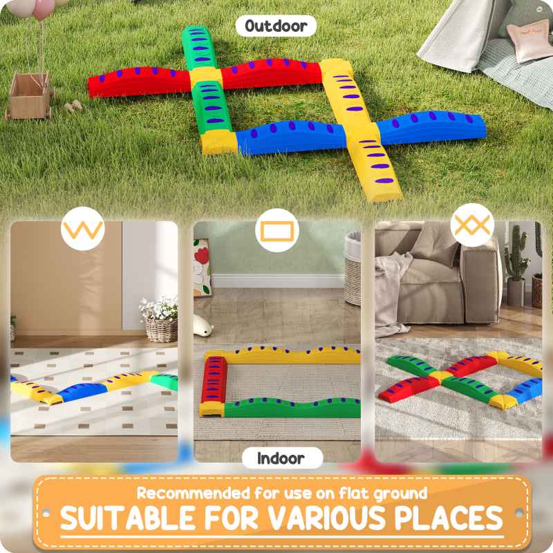 AIYAPLAY Kids Balance Beam, 12 Piece Stepping Stones with Non-Slip Foot Pads, Kids Sensory Toys, Indoor Outdoor Obstacle Course for 3-8 Years