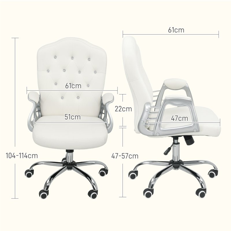 Vinsetto Home Office Chair, Velvet Computer Chair, Button Tufted Backrest with Swivel Wheels, Adjustable Height and Tilt Function, Cream White