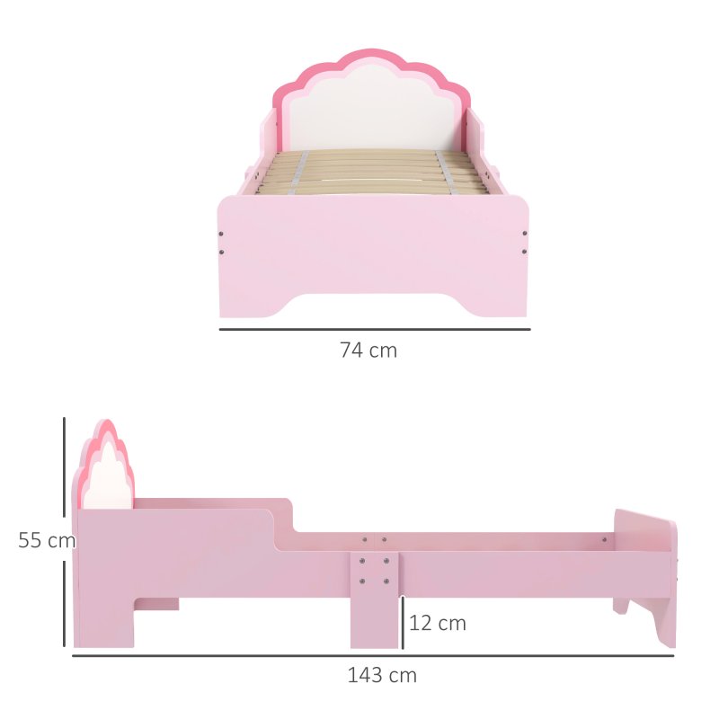ZONEKIZ Toddler Bed Frame, Kids Bedroom Furniture, Cloud-Design Princess Bed, 143 x 74 x 55cm - Pink
