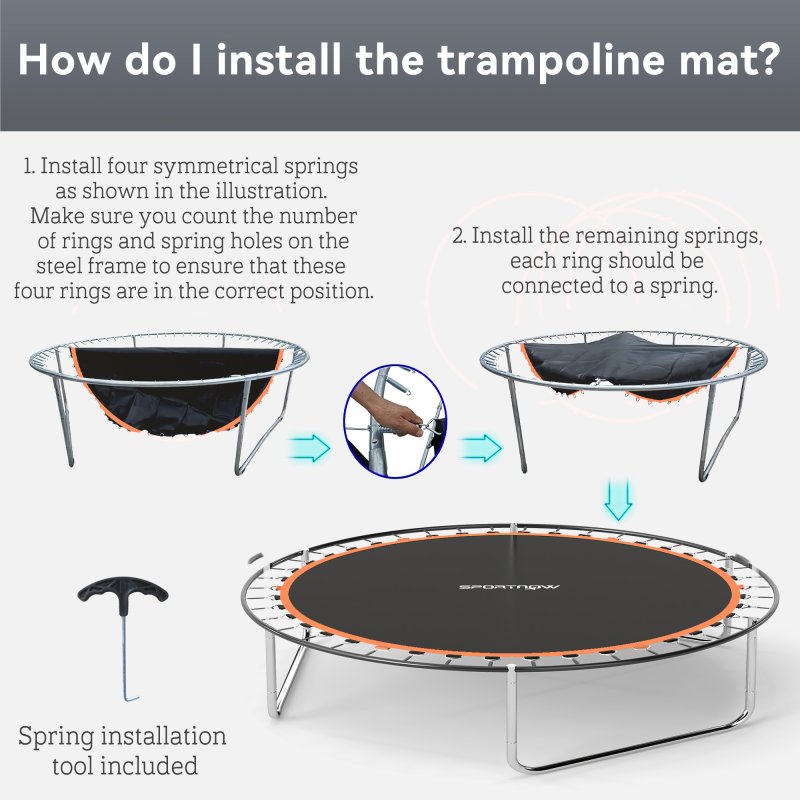 SPORTNOW Trampoline Replacement Mat with Eight Rows of Stitching, Spring Pull Tool, 54 V-Hooks, for 10ft Trampoline, Using 14cm Springs, Trampoline Jumping Mat, Orange