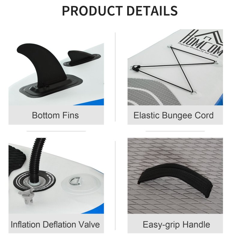 HOMCOM 10' x 32" x 6" Inflatable Stand Up Paddle Board, Non-Slip & Ultra-Light Deck with SUP Accessories, Adj Paddle, Backpack Bag, and Three Bottom Fins, for Youth Adults Beginner, Blue