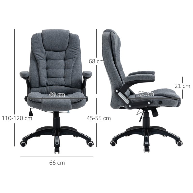 Vinsetto Executive Office Chair, Linen Ergonomic Desk Chair, Swivel Computer Chair with 130° Reclining Back, Adjustable Height and Armrests for Home and Work, Grey