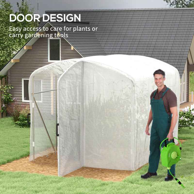 Outsunny 3 x 2 x 2m Polytunnel Greenhouse with Hinged Door, Walk-in Grow House Tent with UV-resistant PE Cover, Galvanised Steel Frame, Clamps, White