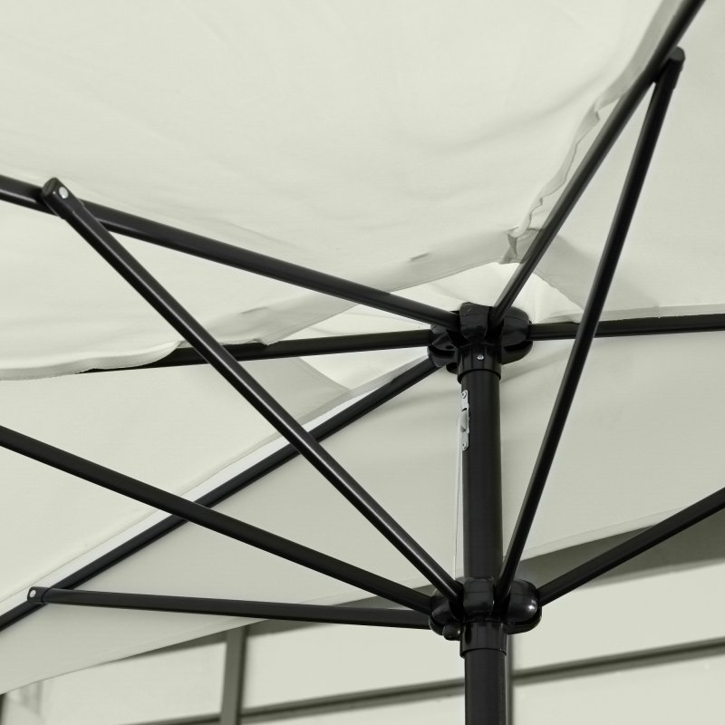 Outsunny 2.3m Half Parasol Semi Round Umbrella Patio Metal Frame Crank Handle for Balcony-- NO BASE INCLUDED, Off-White