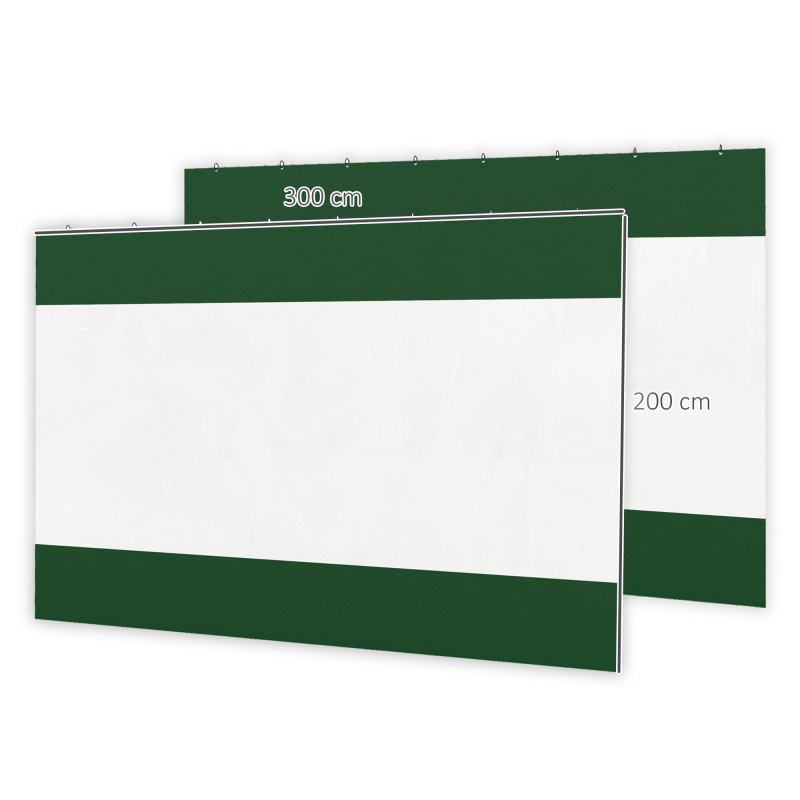 Outsunny 2 Pack Pergola Gazebo Side Panels with Large Window, for 3(m) Long Garden Pergola, 3x2m Gazebo Side Curtains Replacement, Green