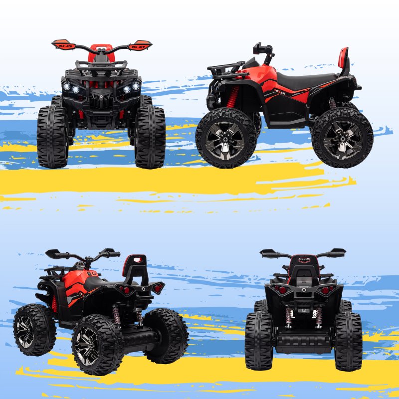 HOMCOM 12V Quad Bike, Battery Powered Ride on ATV with LED Lights, Music, Backrest, Forward, Backward, Electric Vehicle Toy Car for Kids, Red