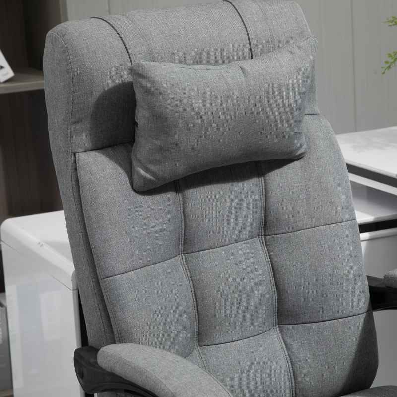 Vinsetto Office Chair Ergonomic Desk Chair, Computer Chair with Footrest & Head Pillow, 360° Swivel Recliner Chair for Home Office, Light Grey