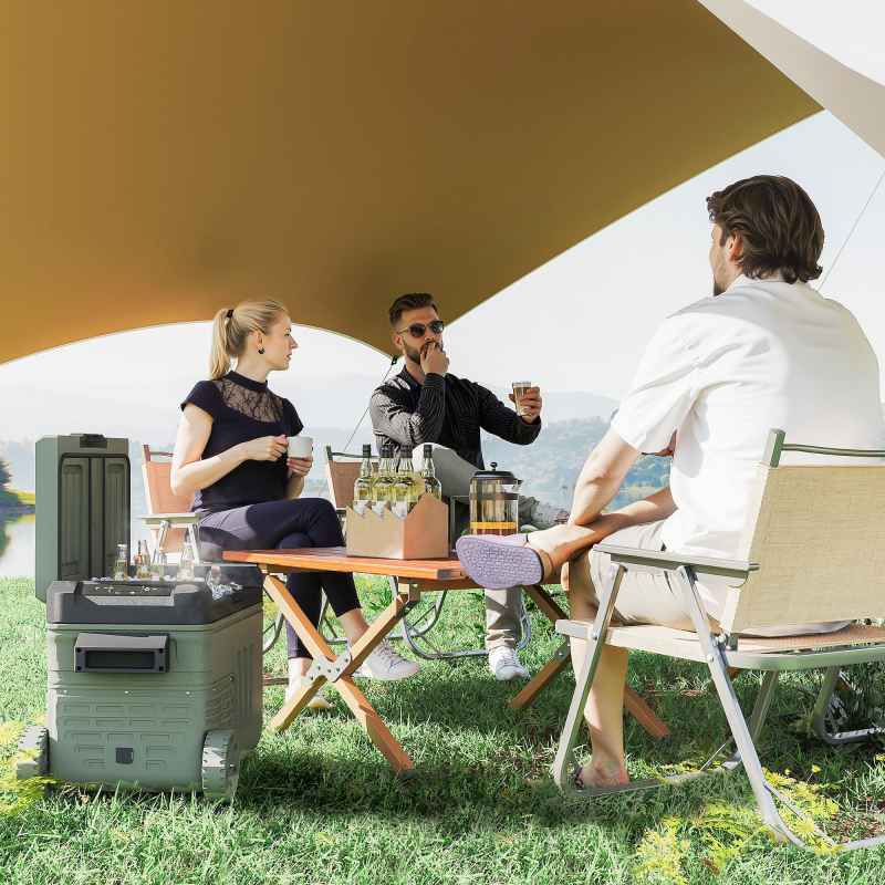 Outsunny 33L Camping Fridge Freezer Dual Zone, Portable Car Fridge 12V/24V DC & 100-240V AC, Electric Cool Box -20°C-20°C with Wheels and LED Light, for Travel, RV, Road Trip, Picnic [Energy Class E]