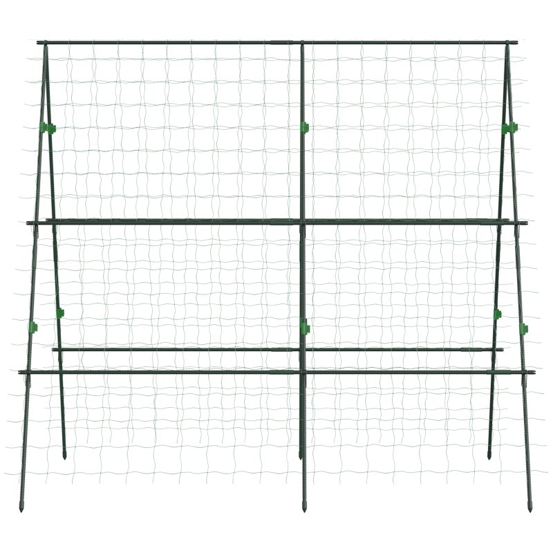 Outsunny Garden Cucumber Trellis for Climbing Plants, A-Frame Trellis Plant Support with Climbing Net, DIY Adjustable Cucumber Support Frame for Raised Bed, Vegetables, Flowers, Fruit, Green
