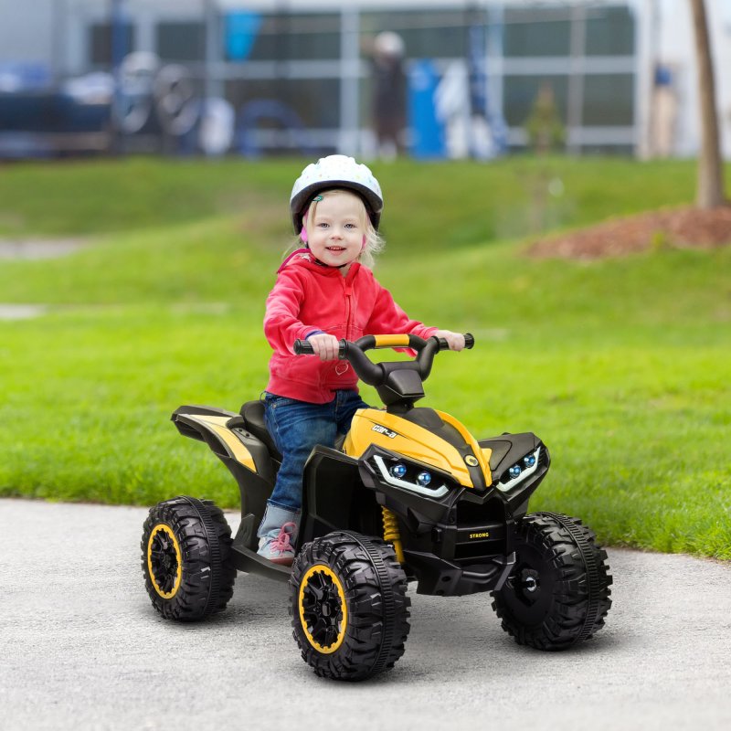 HOMCOM 12V Electric Quad Bike for Kids Ride On Car All Terrain Vehicle Toy, with Forward Reverse Functions, LED Headlights, Music, for Ages 3-5 Years - Yellow
