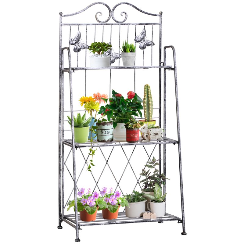 Outsunny 3 Tier Plant Stand Indoor Outdoor, Metal Plant Shelf Flower Display Rack for Potted Plants Garden Balcony Decor, 44 x 25 x 96 cm