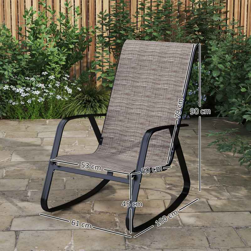 Outsunny Garden Rocking Chairs Set of 2, Ergonomic Outdoor Rocking Chairs with Armrests, High Backrest, Steel Frame Relaxing Rocker Armchair Seats for Patio, Balcony, Porch, Light Brown